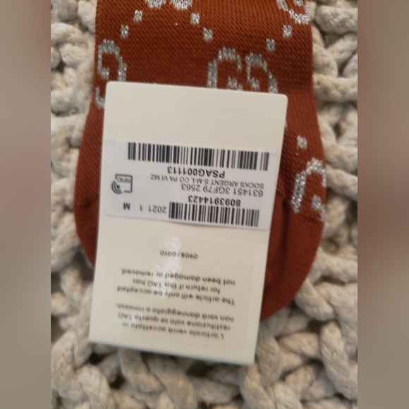 Gucci Rust Brown and Metallic Silver Monogram Socks Size 9 Medium - Picture 2 of 2